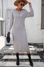 Load image into Gallery viewer, Notched Neck Dropped Shoulder Button-Down Midi Dress
