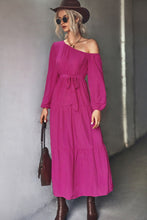 Load image into Gallery viewer, Belted One-Shoulder Tiered Maxi Dress
