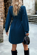 Load image into Gallery viewer, Notched Tie Waist Dropped Shoulder Mini Dress
