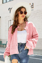 Load image into Gallery viewer, Openwork Pompom Puff Sleeve Cardigan
