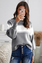 Load image into Gallery viewer, Color Block High Neck Lantern Sleeve Pullover Sweater
