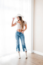 Load image into Gallery viewer, Special A Cropped Mid Rise Distressed Straight Jeans
