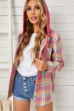 Load image into Gallery viewer, Plaid Drawstring Hooded Shirt Jacket
