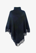 Load image into Gallery viewer, Plaid Turtleneck Fringe Hem Poncho
