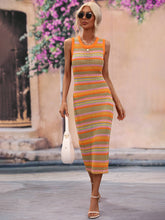 Load image into Gallery viewer, Striped Round Neck Sleeveless Midi Cover Up Dress
