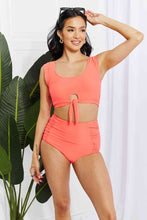 Load image into Gallery viewer, Marina West Swim Sanibel Crop Swim Top and Ruched Bottoms Set in Coral
