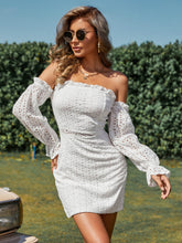 Load image into Gallery viewer, Eyelet Frill Trim Flounce Sleeve Off-Shoulder Dress
