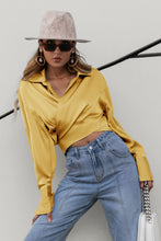Load image into Gallery viewer, Satin Bishop Sleeve Cropped Wrap Top

