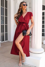 Load image into Gallery viewer, Ruffled Surplice Tie Waist Slit Midi Dress
