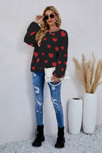 Load image into Gallery viewer, Heart Print Fuzzy Crewneck Long Sleeve Sweater
