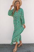 Load image into Gallery viewer, Floral Tie Neck Tiered Long Sleeve Maxi Dress
