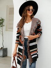 Load image into Gallery viewer, Fringe Geometric Hooded Long Sleeve Cardigan
