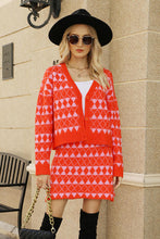 Load image into Gallery viewer, Geometric Button Front Cardigan and Skirt Set
