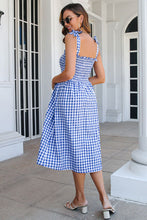 Load image into Gallery viewer, Plaid Frill Trim Tie Shoulder Dress
