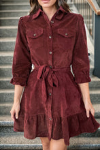 Load image into Gallery viewer, Tied Button Up Ruffle Hem Dress
