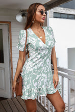 Load image into Gallery viewer, Printed Deep V Gathered Short Sleeve Mini Dress
