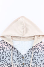 Load image into Gallery viewer, Leopard Color Block Buttoned Drawstring Detail Hoodie
