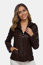 Load image into Gallery viewer, Zipper Front Hooded PU Leather Jacket
