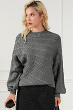 Load image into Gallery viewer, Cable-Knit Mock Neck Dropped Shoulder Sweater
