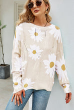 Load image into Gallery viewer, Daisy Print Openwork Round Neck Sweater
