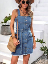 Load image into Gallery viewer, Button Up Raw Hem Denim Dress

