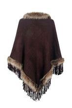 Load image into Gallery viewer, Faux Fur Trim Fringed Poncho
