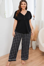 Load image into Gallery viewer, Plus Size V-Neck Top and Plaid Pants Lounge Set
