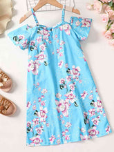 Load image into Gallery viewer, Girls Floral Cold-Shoulder Flutter Sleeve Dress
