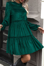 Load image into Gallery viewer, Smocked Balloon Sleeve Frill Trim Tiered Dress
