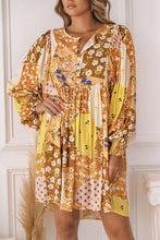 Load image into Gallery viewer, Patchwork Button Front Puff Sleeve Babydoll Dress
