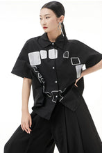Load image into Gallery viewer, Contrast Button Front Curved Hem Shirt
