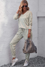 Load image into Gallery viewer, Leopard V-Neck Top and Drawstring Joggers Lounge Set
