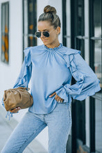 Load image into Gallery viewer, Ruffled Sleeve Frill Neck Gathered Detail Blouse
