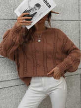Load image into Gallery viewer, Cable-Knit Openwork Round Neck Sweater
