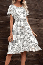 Load image into Gallery viewer, Tie Waist Petal Sleeve Ruffle Hem Dress
