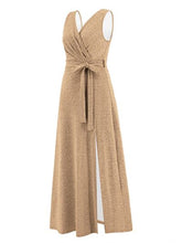Load image into Gallery viewer, Slit Surplice Tie Waist Sleeveless Dress
