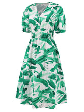Load image into Gallery viewer, Ruched Printed Surplice Short Sleeve Dress
