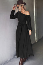 Load image into Gallery viewer, Belted One-Shoulder Tiered Maxi Dress
