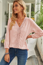 Load image into Gallery viewer, Swiss Dot Three-Quarter Sleeve Spliced Lace Blouse

